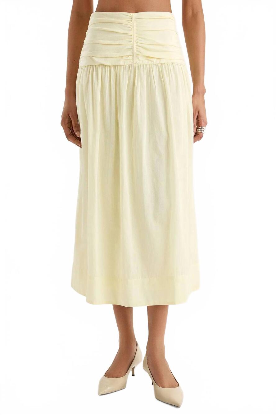 NEW MERLETTE ceniza ruched midi skirt in straw